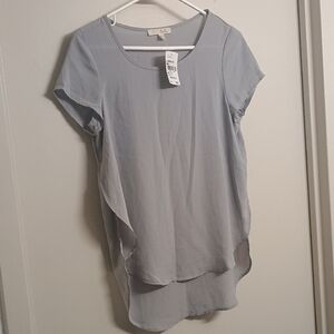 Lush Light Gray Short Sleeve, High, Low, Blouse